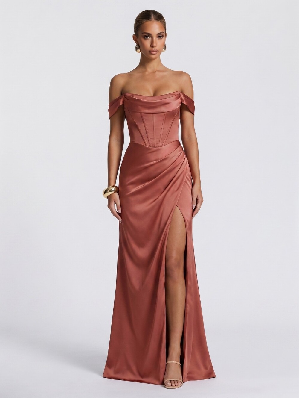 Revelry Womens Pink Satin Paris Corsette Bridesmaid Maxi Dress. Sz 4